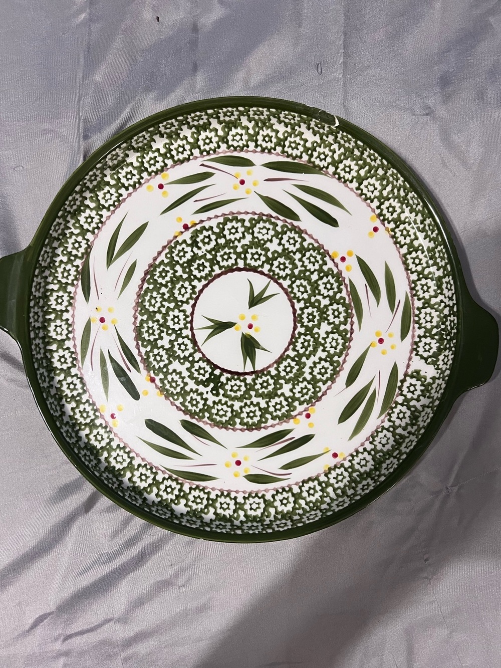 Temp-tations Old World Green Round Baker Serving Dish 13” Handled